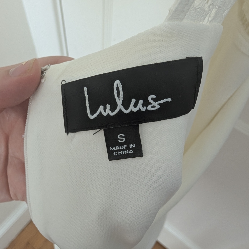 Lulu's Cream Halter Lace-Panel Fit-and-Flare Dress - Picture 2 of 2